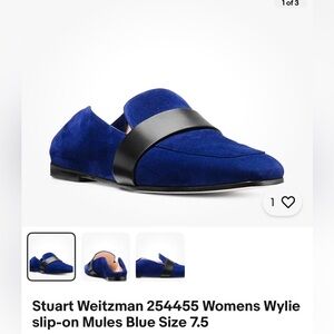Stuart Weitzman Royal Blue Suede Loafer with Black Strap